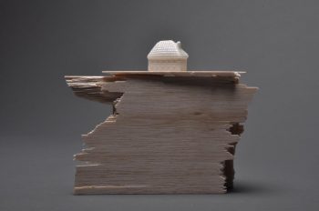 Maria Christoforatou [2011] Untitled (small house). Balsa wood and china porcelain, 18 x 18 x 18cm.