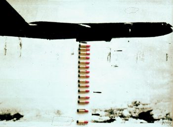 Wolf Vostell [1969] B 52 Lipstick Bomber. Serigraph and lipsticks behind glass in wooden box, 88 × 119.5 cm.